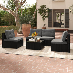 5-Piece Outdoor Patio Furniture Set with Cushions and Coffee Table-Gray view 3
