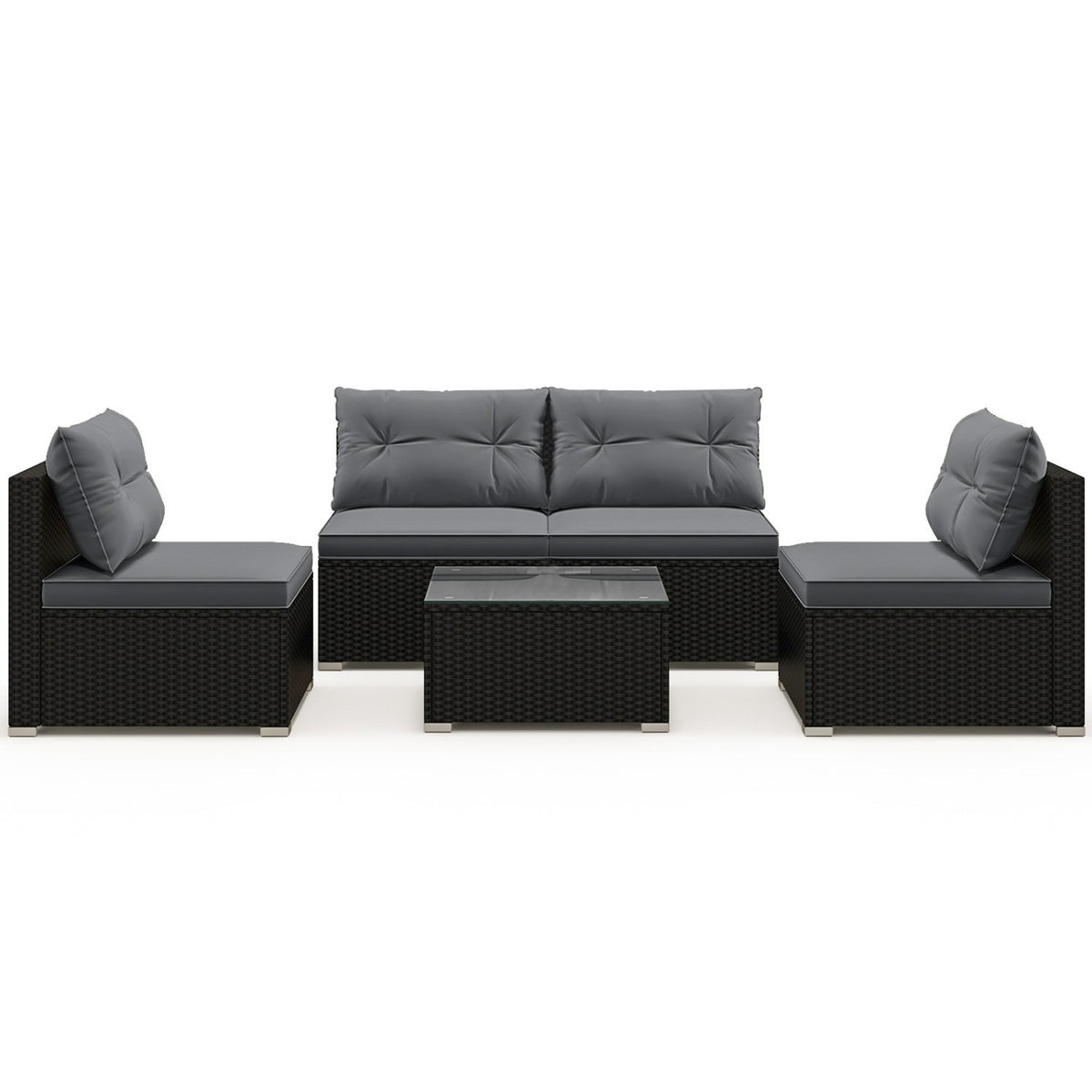 5-Piece Outdoor Patio Furniture Set with Cushions and Coffee Table-Gray view 4