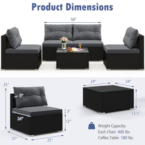 5-Piece Outdoor Patio Furniture Set with Cushions and Coffee Table-Gray view 5