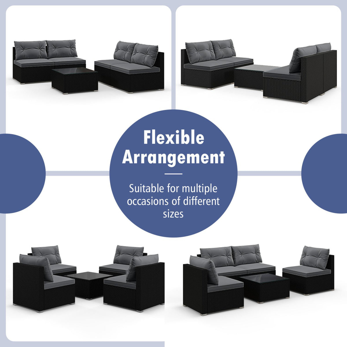 5-Piece Outdoor Patio Furniture Set with Cushions and Coffee Table-Gray view 9