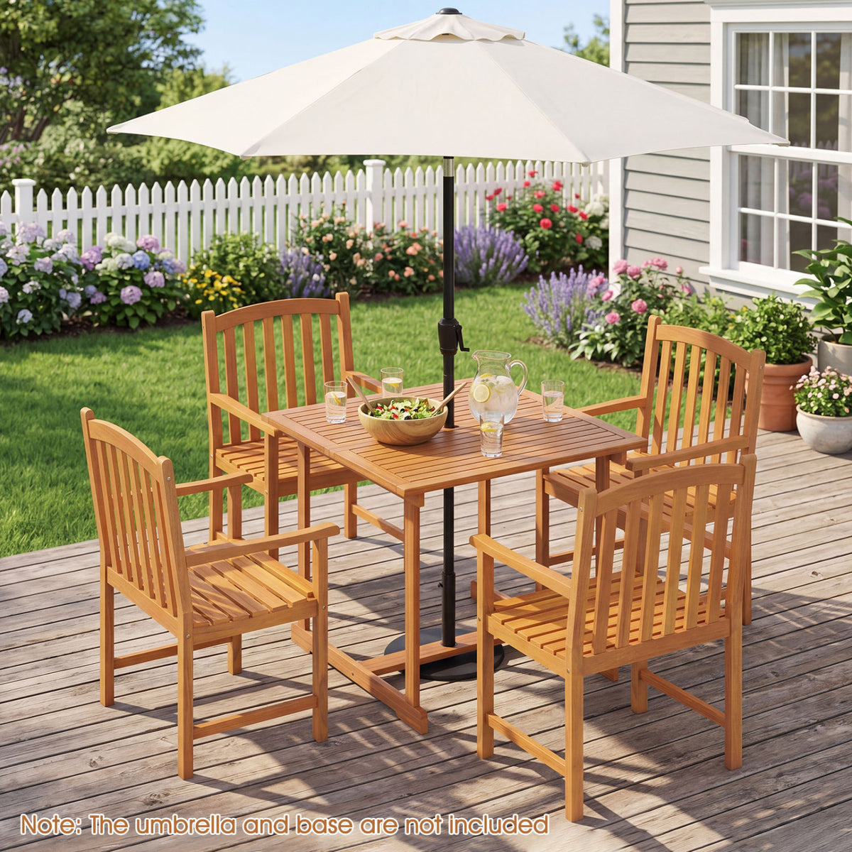 5-Piece Outdoor Square Patio Dining Set for 4 with Acacia Table & Armchairs view 2