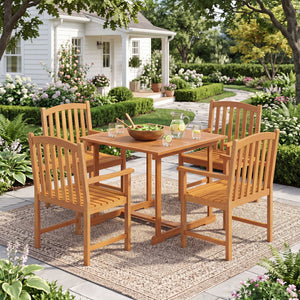 5-Piece Outdoor Square Patio Dining Set for 4 with Acacia Table & Armchairs view 3