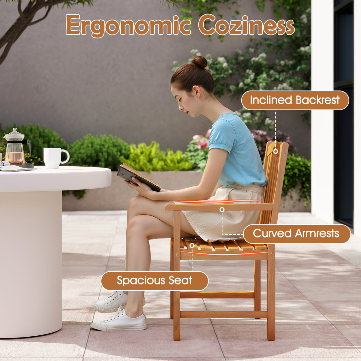 5-Piece Outdoor Square Patio Dining Set for 4 with Acacia Table & Armchairs view 6