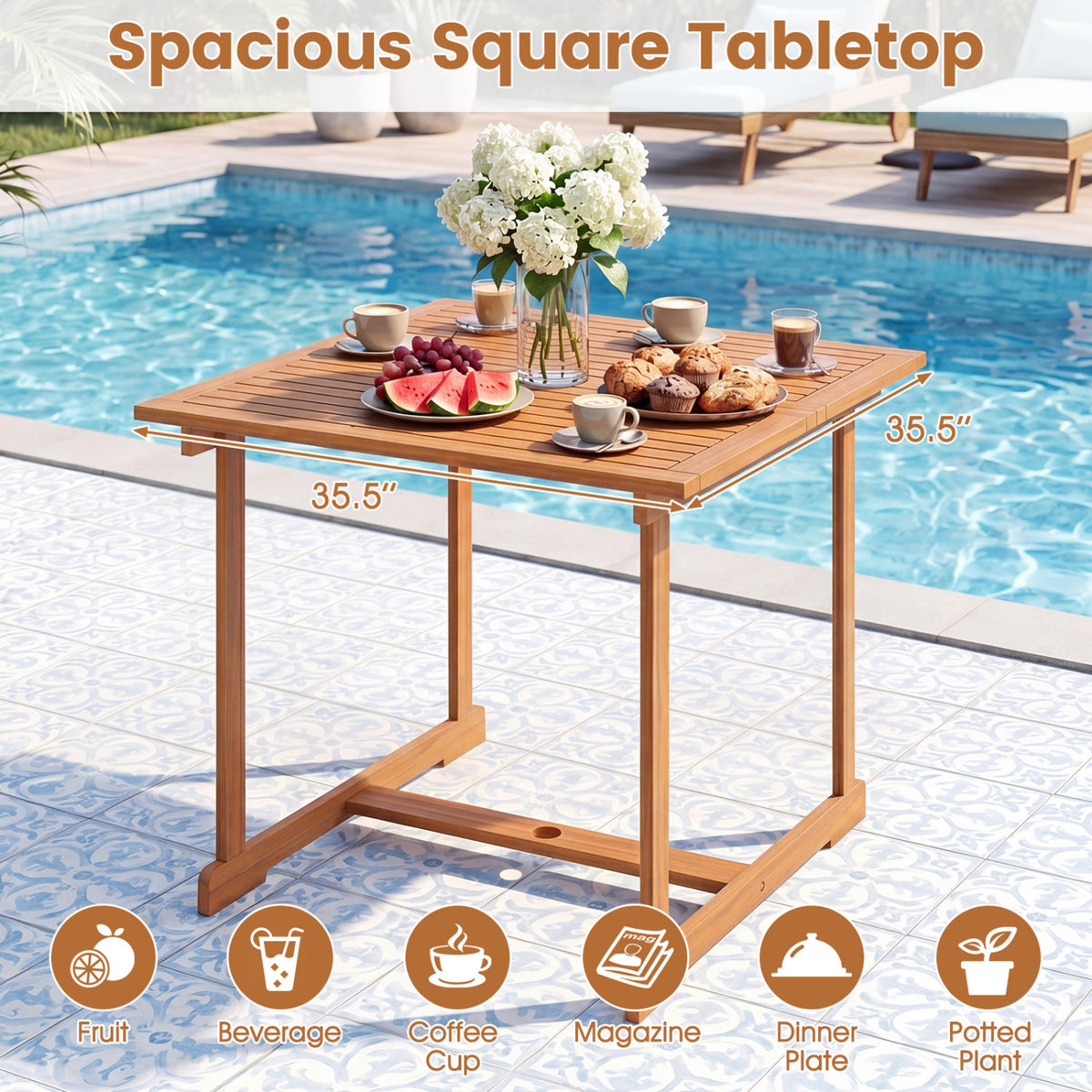 5-Piece Outdoor Square Patio Dining Set for 4 with Acacia Table & Armchairs view 9