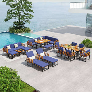 5 Pieces Patio Acacia Wood Chair Set with Ottomans and Coffee Table-Navy view 6