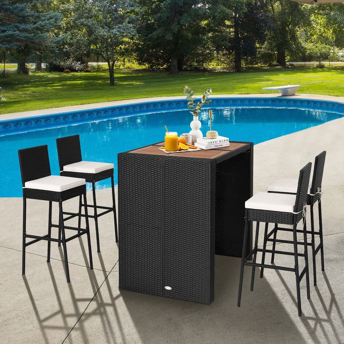 5 Pieces Patio Acacia Wood Dining Set view 2
