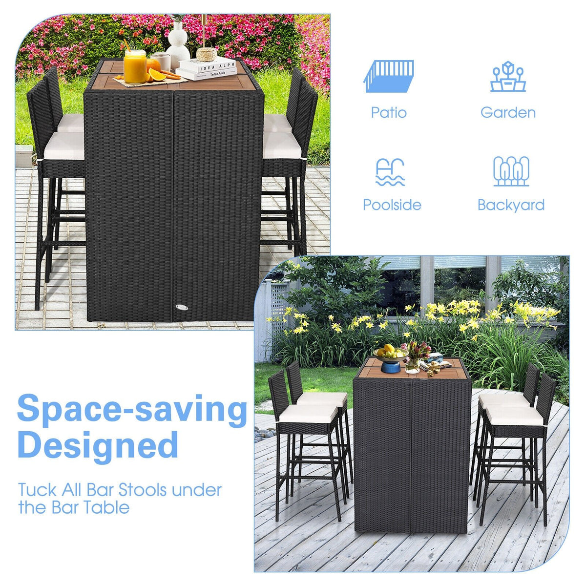 5 Pieces Patio Acacia Wood Dining Set view 3