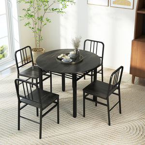 5-Piece Round Dining Table Set with Storage Shelf for Dining Room-Gray view 3