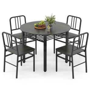 5-Piece Round Dining Table Set with Storage Shelf for Dining Room-Gray view 4