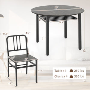 5-Piece Round Dining Table Set with Storage Shelf for Dining Room-Gray view 5