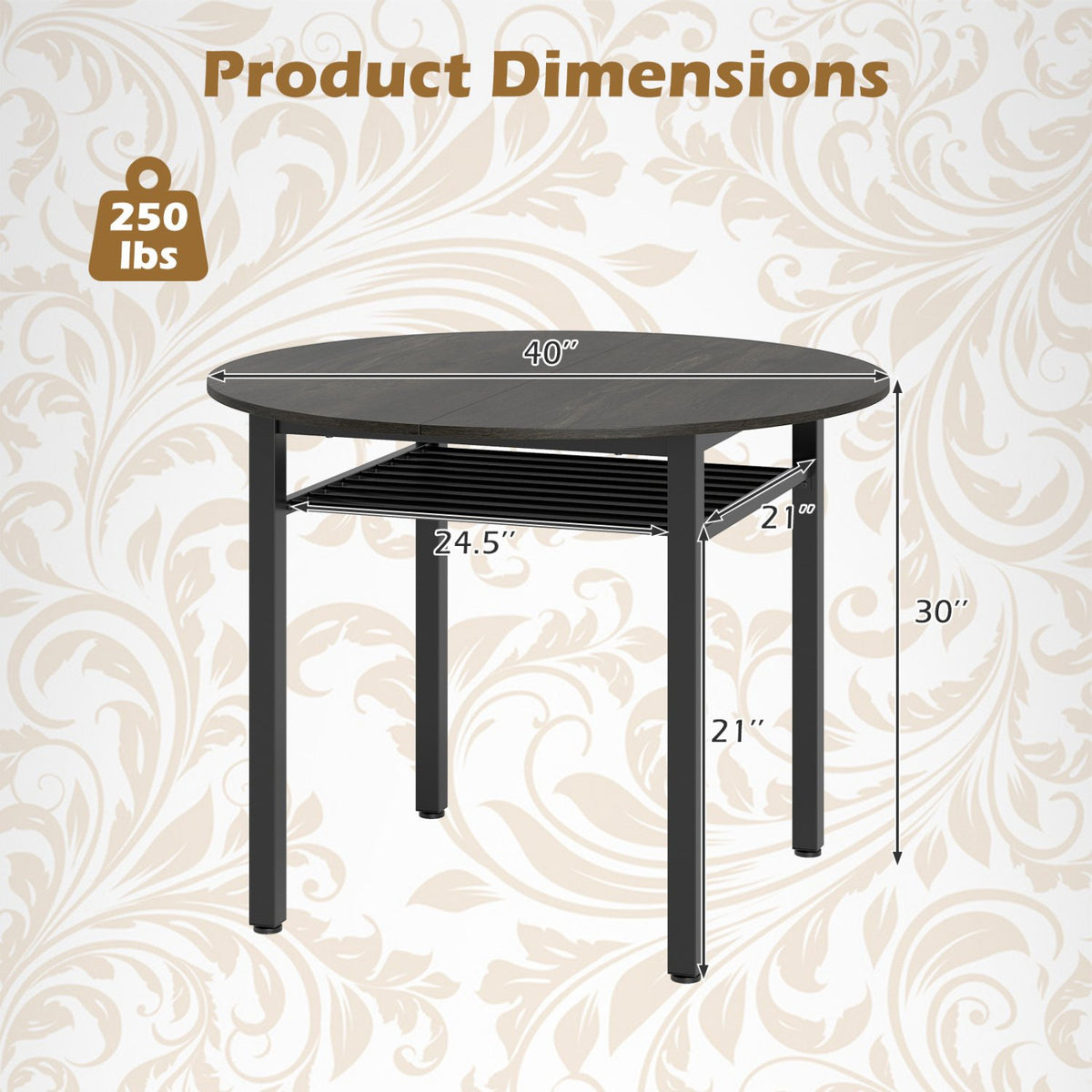 5-Piece Round Dining Table Set with Storage Shelf for Dining Room-Gray view 7