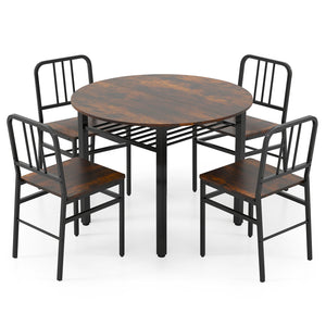 5-Piece Round Dining Table Set with Storage Shelf for Dining Room-Rustic Brown