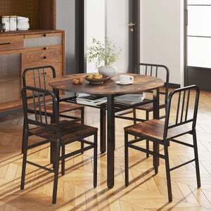 5-Piece Round Dining Table Set with Storage Shelf for Dining Room-Rustic Brown view 3