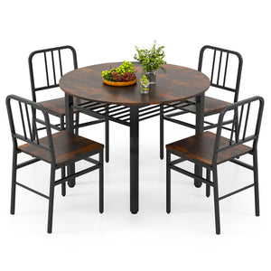 5-Piece Round Dining Table Set with Storage Shelf for Dining Room-Rustic Brown view 4