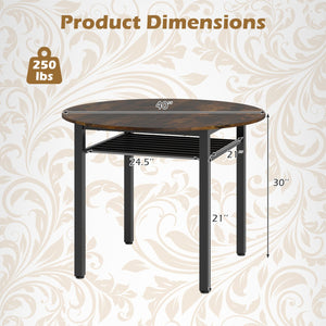 5-Piece Round Dining Table Set with Storage Shelf for Dining Room-Rustic Brown view 7