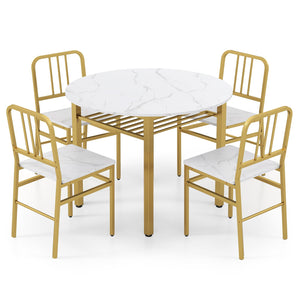 5-Piece Round Dining Table Set with Storage Shelf for Dining Room-White