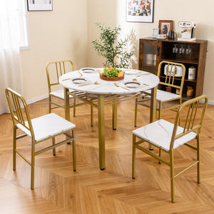 5-Piece Round Dining Table Set with Storage Shelf for Dining Room-White view 3