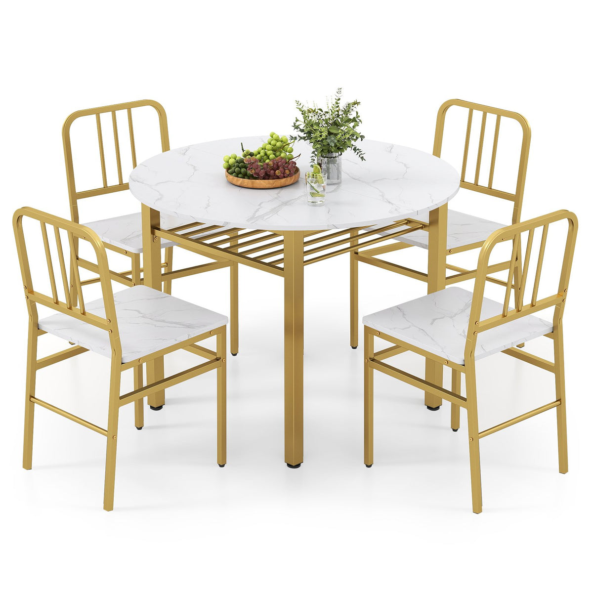 5-Piece Round Dining Table Set with Storage Shelf for Dining Room-White view 4