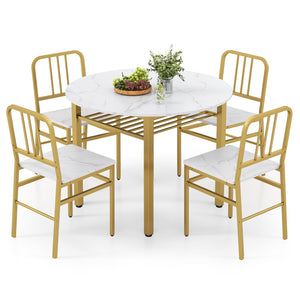 5-Piece Round Dining Table Set with Storage Shelf for Dining Room-White view 4