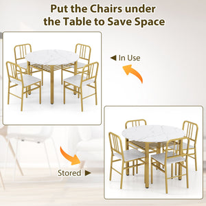 5-Piece Round Dining Table Set with Storage Shelf for Dining Room-White view 9
