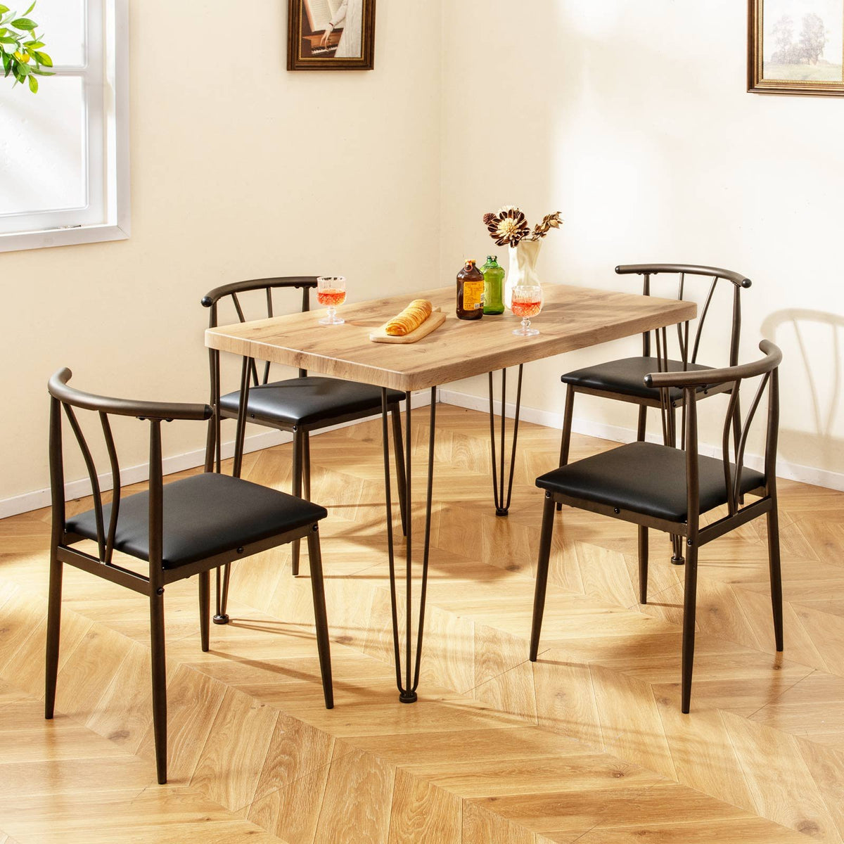 5-Piece Space-saving Dining Table Set Industrial Rectangular Kitchen Table and 4 Armless Chairs-Black view 3