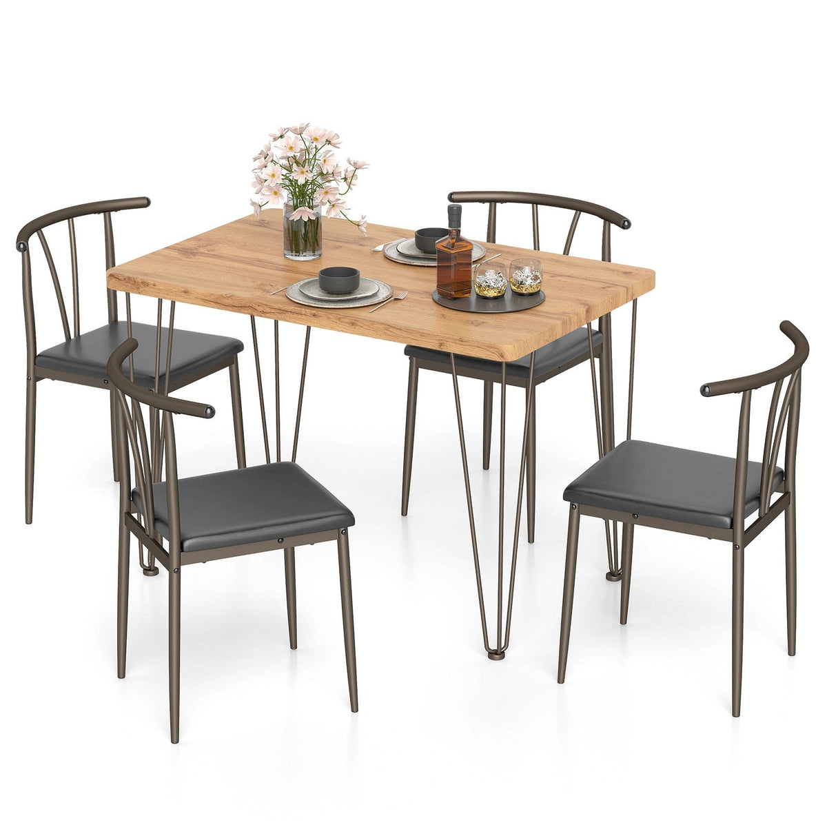 5-Piece Space-saving Dining Table Set Industrial Rectangular Kitchen Table and 4 Armless Chairs-Black view 4