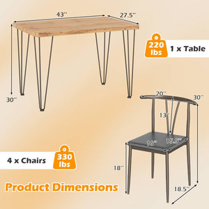 5-Piece Space-saving Dining Table Set Industrial Rectangular Kitchen Table and 4 Armless Chairs-Black view 5