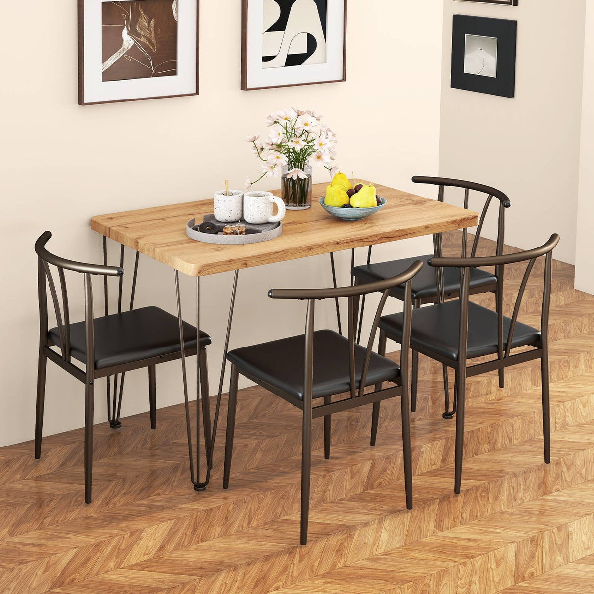 5-Piece Space-saving Dining Table Set Industrial Rectangular Kitchen Table and 4 Armless Chairs-Black view 6