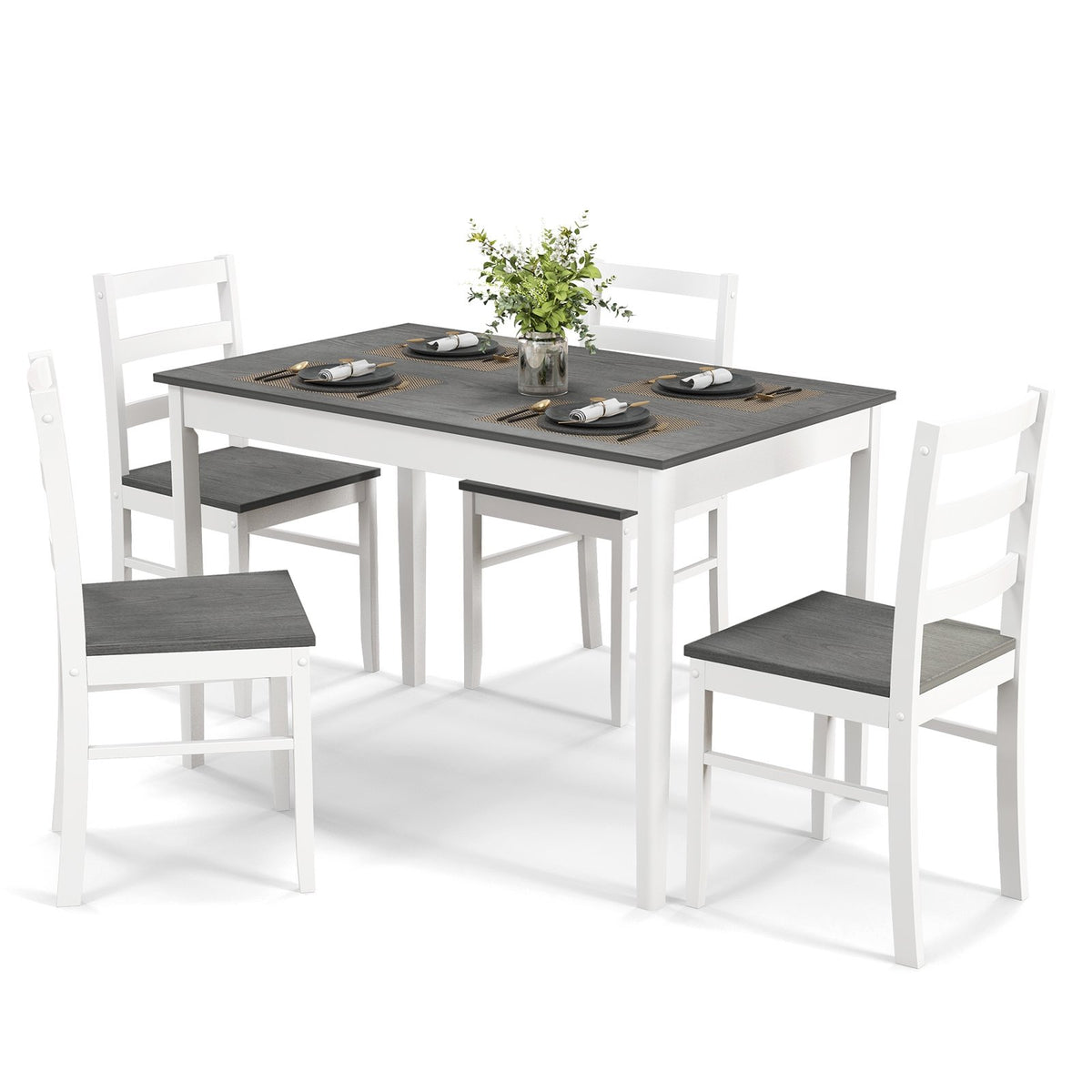 5-Piece Wooden Dining Set with Rectangular Table and 4 Chairs-Gray view 3