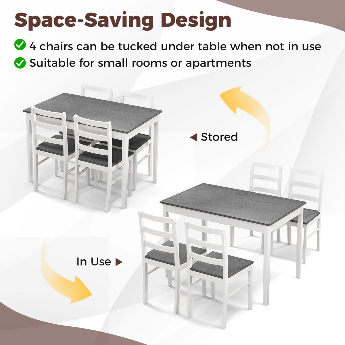 5-Piece Wooden Dining Set with Rectangular Table and 4 Chairs-Gray view 8