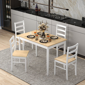 5-Piece Wooden Dining Set with Rectangular Table and 4 Chairs-Natural view 2