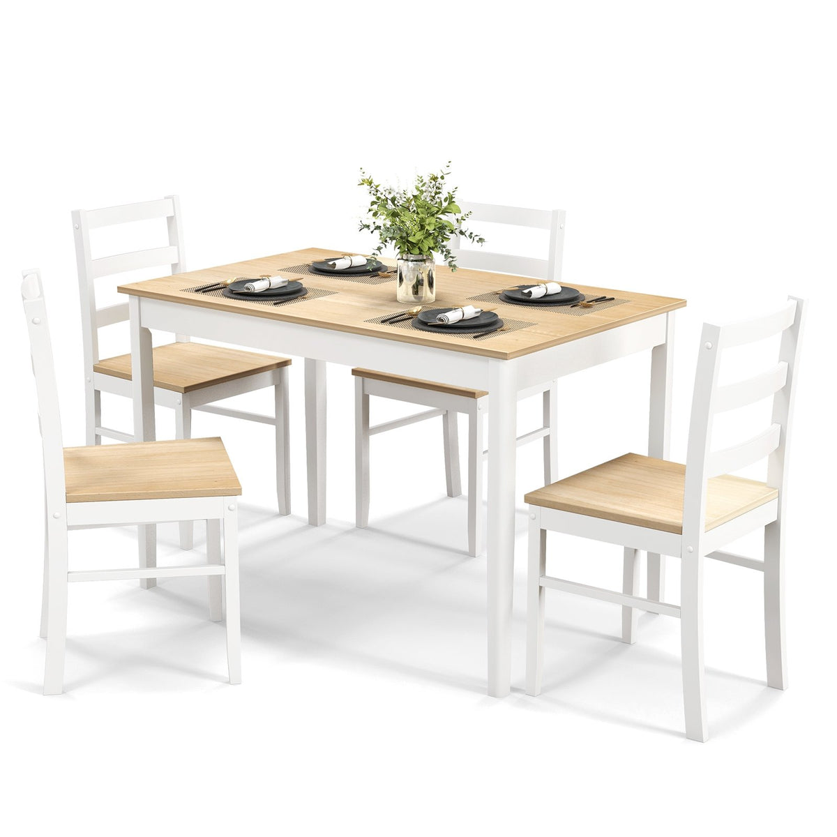 5-Piece Wooden Dining Set with Rectangular Table and 4 Chairs-Natural view 4