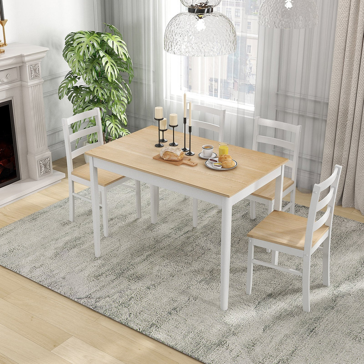 5-Piece Wooden Dining Set with Rectangular Table and 4 Chairs-Natural view 6