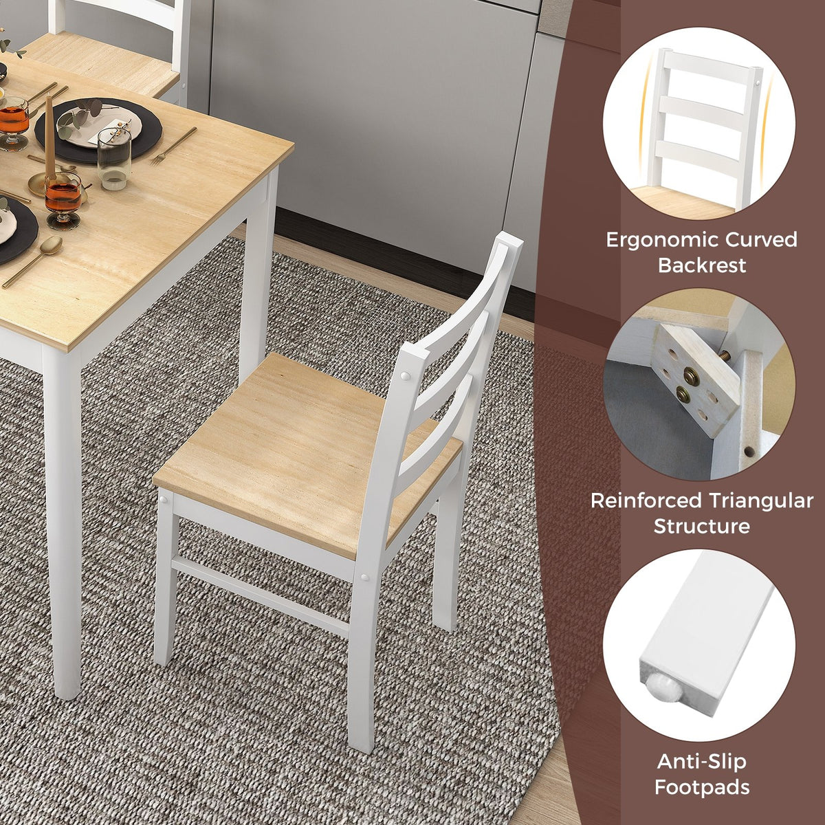 5-Piece Wooden Dining Set with Rectangular Table and 4 Chairs-Natural view 9