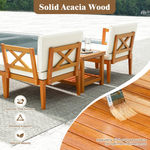 5 Pieces Acacia Wood Patio Chaise Lounge Chair Set with Ottoman and Cushions-White view 7