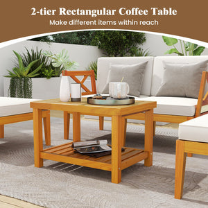 5 Pieces Acacia Wood Patio Chaise Lounge Chair Set with Ottoman and Cushions-White view 8