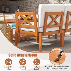 5 Pieces Acacia Wood Patio Furniture Set Outdoor Sectional Conversation Set with Cushions-Off White view 7