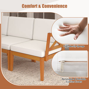 5 Pieces Acacia Wood Patio Furniture Set Outdoor Sectional Conversation Set with Cushions-Off White view 8