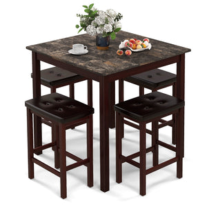 5 Pieces Bar Table Set Counter-Height Dining Table and 4 Bar Stools-Brown view 4