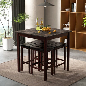 5 Pieces Bar Table Set Counter-Height Dining Table and 4 Bar Stools-Brown view 6