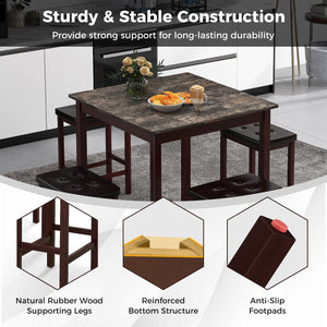 5 Pieces Bar Table Set Counter-Height Dining Table and 4 Bar Stools-Brown view 7