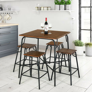 5 Pieces Bar Table Set with 4 Counter Height Backless Stools-Rustic Brown view 7