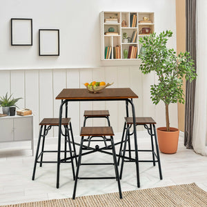 5 Pieces Bar Table Set with 4 Counter Height Backless Stools-Rustic Brown view 8