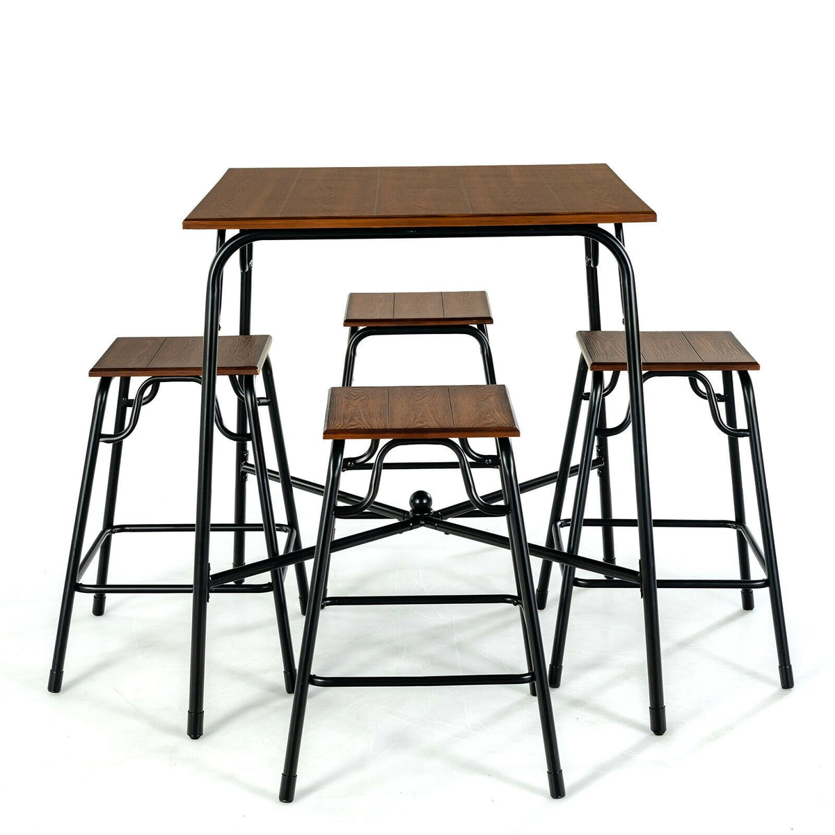 5 Pieces Bar Table Set with 4 Counter Height Backless Stools-Rustic Brown view 9