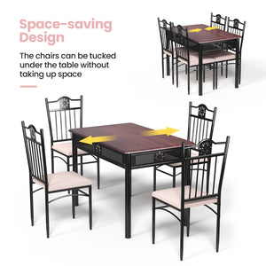5 Pieces Dining Set Wood Metal Table and 4 Chairs with Cushions view 5