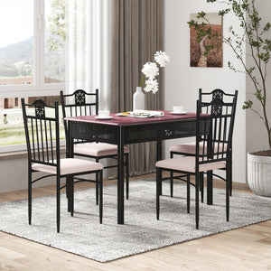 5 Pieces Dining Set Wood Metal Table and 4 Chairs with Cushions view 6