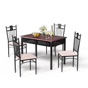 5 Pieces Dining Set Wood Metal Table and 4 Chairs with Cushions view 7