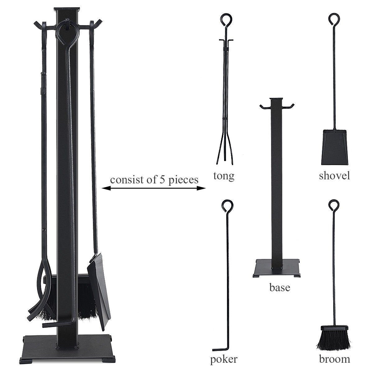 5 Pieces Fireplace Iron Fire Place Tool Set view 5