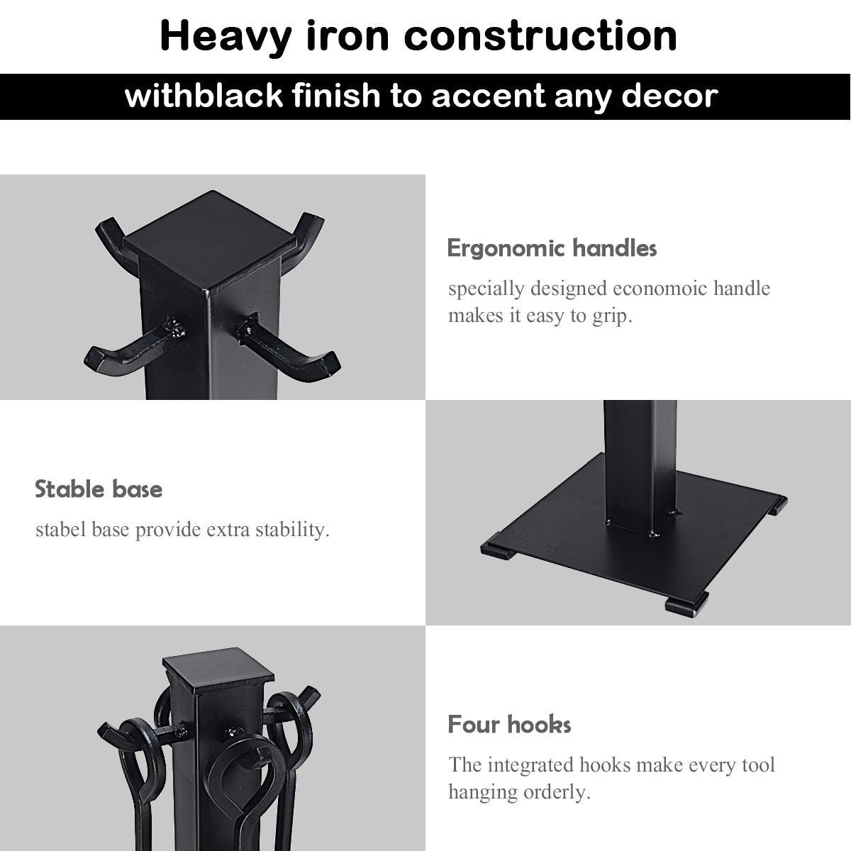 5 Pieces Fireplace Iron Fire Place Tool Set view 6