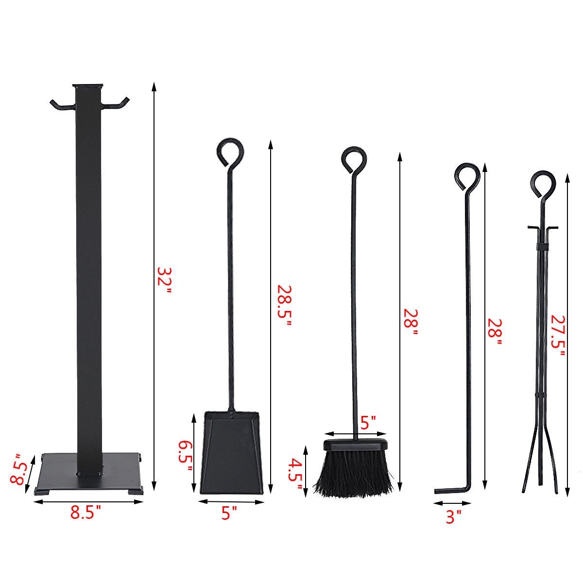 5 Pieces Fireplace Iron Fire Place Tool Set view 8